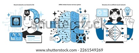 Neural network as an branch of AI set. Self-learning computing system for data processing. Deep machine learning modern technology. Flat vector illustration 商業照片 © 