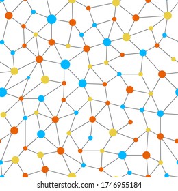 Neural network color seamless pattern. Neural network of nodes and connections. Vector illustration on white background