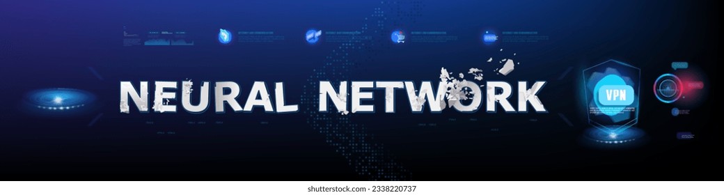 Neural network. Concept banner. Mathematical cyber model artificial intelligence for obtaining and generating information. IT cyber banner with Neural Network on futuristic background