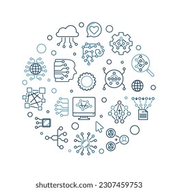 Neural Network concept circle shaped banner in thin line style. Vector Future Technology creative illustration
