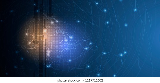 Neural network concept. Connected cells with links. High technology process. Abstract futuristic background