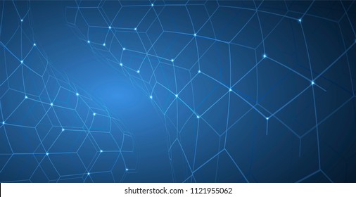 Neural network concept. Connected cells with links. High technology process. Abstract futuristic background