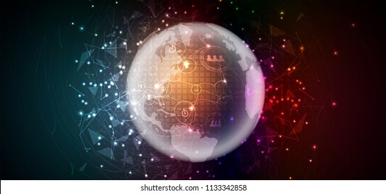 Neural network concept. Connected cells with links. High technology process. Abstract futuristic background