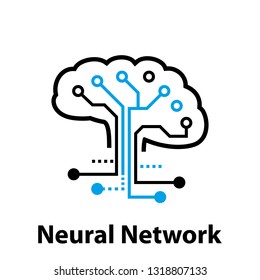 Neural network concept. Connected cells with links. High technology process. Deep Learning. Human brain on a digital abstract technology symbol. Vector illustration.