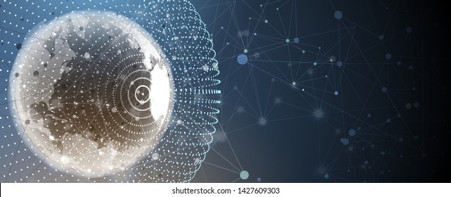 Neural network concept. Connected cells with links. High technology process. Abstract futuristic background