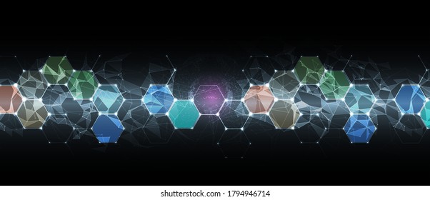 Neural network concept. Connected cells with links. High technology process. Abstract futuristic background
