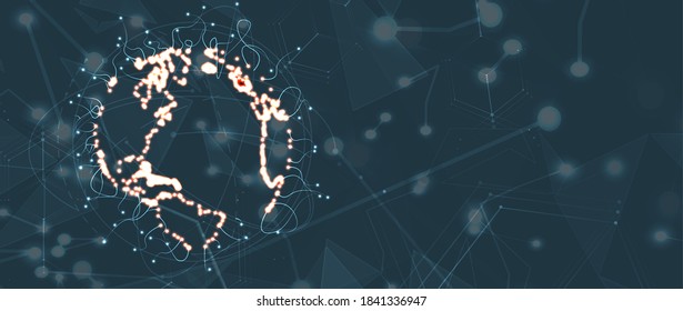 Neural network concept. Connected cells with circuit links. High technology process. Abstract futuristic background