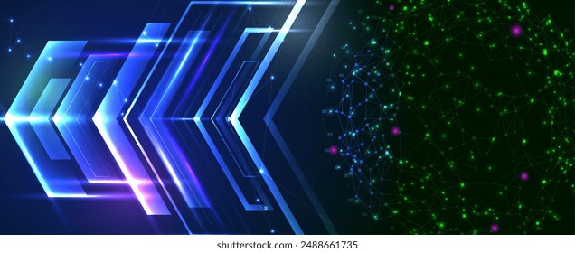Neural network concept. Connected cells with links. High technology process. Abstract futuristic background