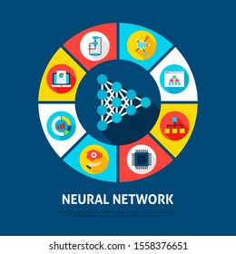 Neural Network Concept Icons. Vector Illustration of Technology Infographics Circle with Objects.
