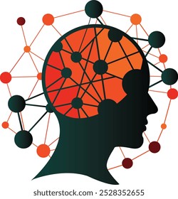 Conexión de red neuronal para la investigación de IA: Algoritmos para el procesamiento de datos en el cerebro - Ilustración vectorial plana moderna