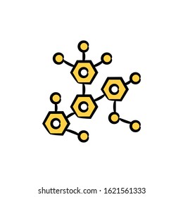 neural network and connection icon yellow hand drawn theme