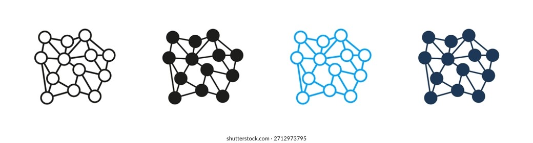 Conexões de rede neural Linha de grade digital e conjunto de ícones sólidos. Coleção De Símbolos Da Estrutura De Dados De Inteligência Artificial. Ilustração de vetor isolada.