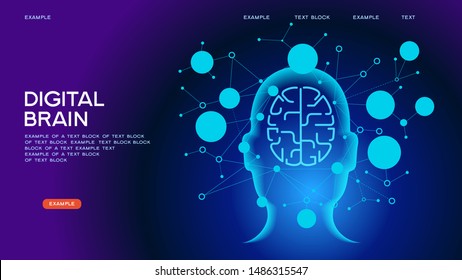 Neural network. Deep learning. Artificial intelligence concept. Robot face and building abstract background