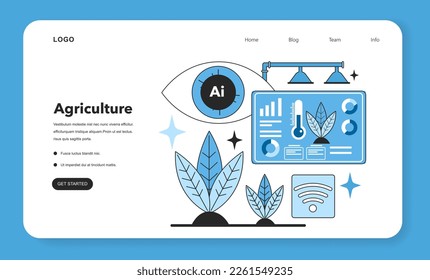 Neural network development trend in agriculture web banner or landing page. Self-learning computing system processing data. Deep machine learning technology. Flat vector illustration