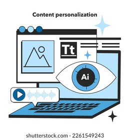 Neural network development trend in content personalization. Self-learning computing system processing different types of data. Modern deep machine learning technology. Flat vector illustration