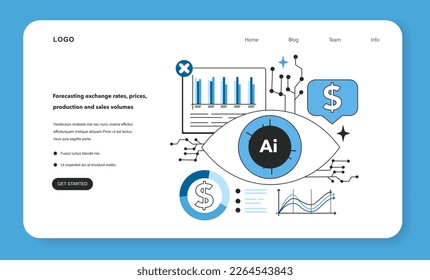 Neural network in forecasting exchange rates, prices, production and sales volumes. Self-learning computing system processing data. Modern deep machine learning technology. Flat vector illustration