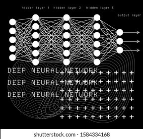 Neural network graphic scheme and  gradient descent visualization. Artificial intelligence, cybernetics and computer science concept.