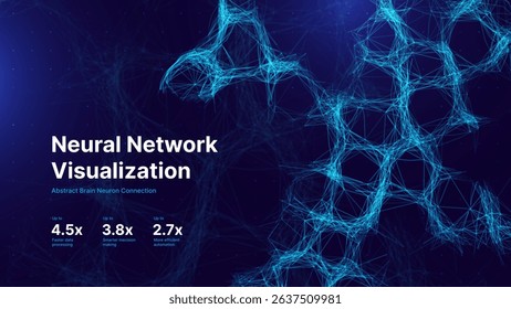 Neural Network Grid Visualization, Abstract Digital Brain Connections in Blue Lines on Dark Background, AI or Machine Learning Structure. Vector Illustration.