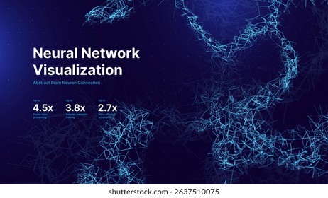 Neural Network Grid Visualization, Abstract Digital Brain Connections in Blue Lines on Dark Background, AI or Machine Learning Structure. Vector Illustration.