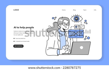 Neural network helping engineers and scientists. Self-learning computing system processing scientific data. Modern deep machine learning technology. Flat vector illustration