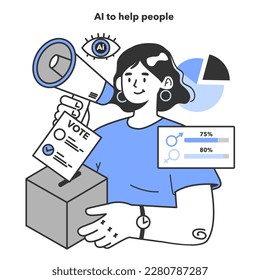 Neural network helping people in analysis of sociological surveys or opinion polls. Self-learning computing system processing data. Modern deep machine learning technology. Flat vector illustration