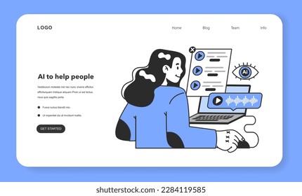 Neural network helping people with daily life and work tasks. Self-learning computing system processing different types of data. Deep machine learning technology. Flat vector illustration