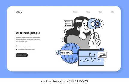 Red neuronal que ayuda a la gente con la búsqueda de asociaciones de Internet. Solicitud de procesamiento de sistemas informáticos de autoaprendizaje. Tecnología moderna de aprendizaje de máquinas profundas. Ilustración vectorial plana