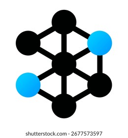 Icono de red neuronal. IA, inteligencia artificial, aprendizaje profundo, aprendizaje automático, nodos, algoritmo, cerebro, conexión, datos. Ilustración de icono de Vector