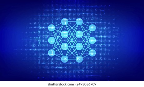 Neuronales Netzwerk-Symbol mit binärem Code. KI. Künstliche Intelligenz. Maschinelles Lernen. Deep Learning. Big-Data-Analysetechnologie. Digitaler Code-Hintergrund mit Ziffern 1.0. Vektorillustration.