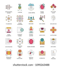 Neural network icon set. Cartoon Neural network set vector for web design isolated on white background