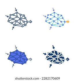 Neural network icon set in flat and line style. Machine learning, digital study process of computing system, artificial intelligence. Vector illustration.