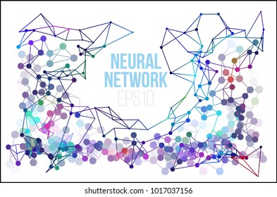 Neural network illustration. Abstract machine learning process. Geometric data cover background