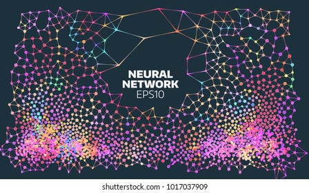Neural network illustration. Abstract machine learning process. Geometric data cover background. artificial intelligence