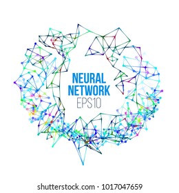 Neural network illustration. Abstract machine learning process. Geometric data cover background