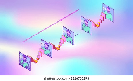 A Neural Network for Image Generation from Text. The principle of diffusion neural network that generates images from textual descriptions using a step-by-step reconstruction from. 3D Illustration