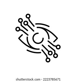 Neural network line icon. Eye, cyberspace, futuristic vision, metaverse, virtual reality, recognize, recognition, face id, biometry, ai, ar, vr, artificial intelligence. Technology concept