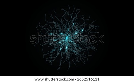 Neural Network Lines with Signal Glow Points On Black Background. Futuristic Tech And Brain-Inspired Concept Design for Data Science, Neuro Lab, AI Tech, Machine Learning. Vector Illustration