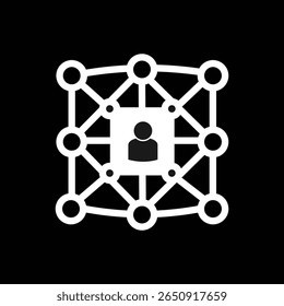 Ícone de bloqueio de rede neural em preto-e-branco - Ícone da tecnologia AI Cybersecurity, ilustração vetorial