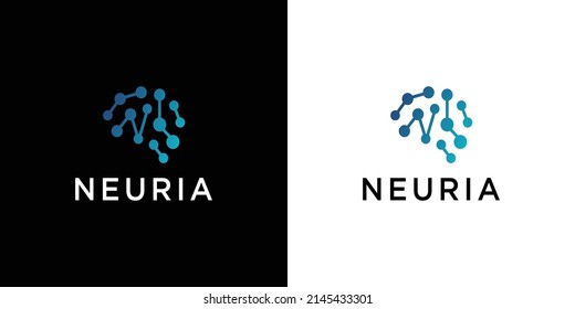 Neural Network Logo. Human Brain Emblem. Artificial Intelligence Icon.Creative Vector Illustration. 