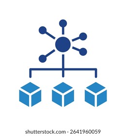 Neural Network mini illustration dual tone blue color icon, use for machine learning, education, technology industry, UI, UX kit, app and web development, digital or print.