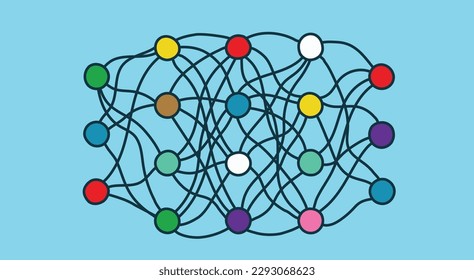 Neural network model. Hand drawn style. Science icon. Artificial intelligence, Data science. Vector illustration