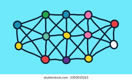 Neural network model. Hand drawn style. Science icon. Artificial intelligence, Data science or deep learning illustration. Vector illustration