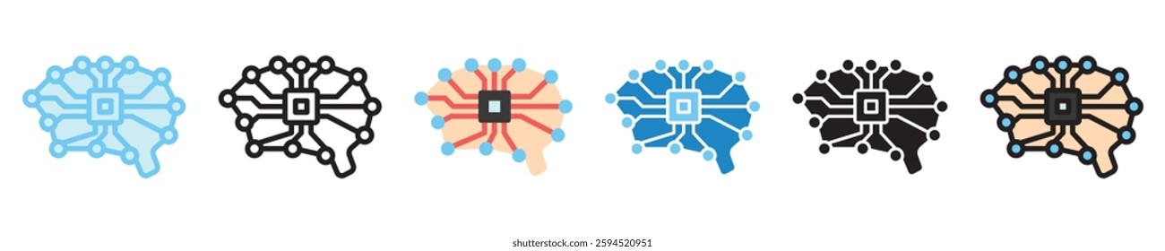 Neural Network multi style icon set. use for modern concept, print, UI, UX kit, web and app development. Vector EPS 10, related to artificial intelligence, technology theme.