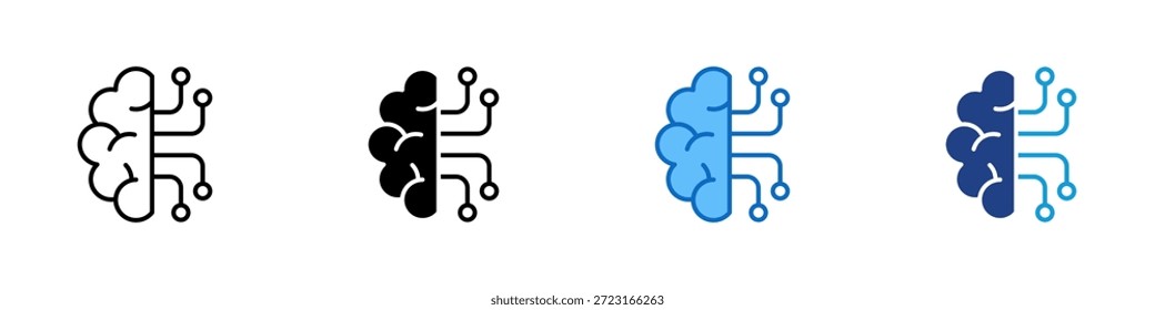 Neural Network Multiple Style Icon Design Vector - Gehirn mit Verbindungen, die neuronale Netzwerke und Lernsysteme künstlicher Intelligenz veranschaulichen