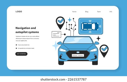 Neural network in navigation and autopilot systems . Self-learning computing system processing location data. Modern deep machine learning technology. Flat vector illustration