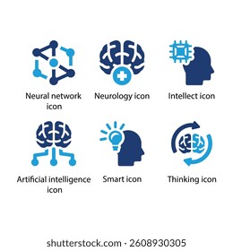 Neural network, Neurology, Intellect, Artificial intelligence, Smart, Thinking, Blue Icon Set
