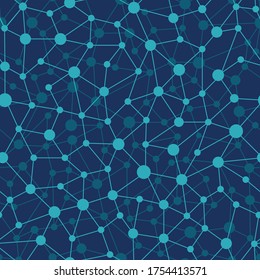 Neural network of nodes and connections. Abstract seamless pattern. Vector illustration on blue background
