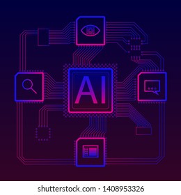 Neural network on circuit. Artificial intelligence services: image and voice recognition, text analysis, search engine