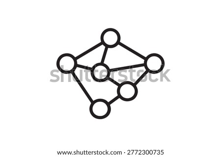 Neural Network Outline Icon, Connected Nodes Artificial Intelligence Data Structure