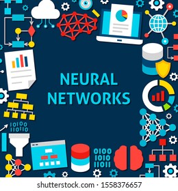 Neural Network Paper Template Poster. Vector Illustration Flat Style Business Concept.